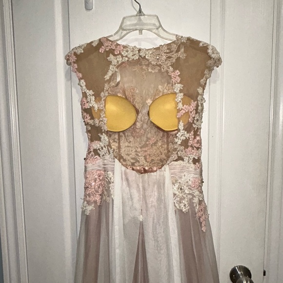 Elegant Pink and White Lace Gown - Picture 5 of 11